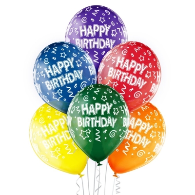 Balony urodzinowe Happy Birthday kolorowe 6 sztuk